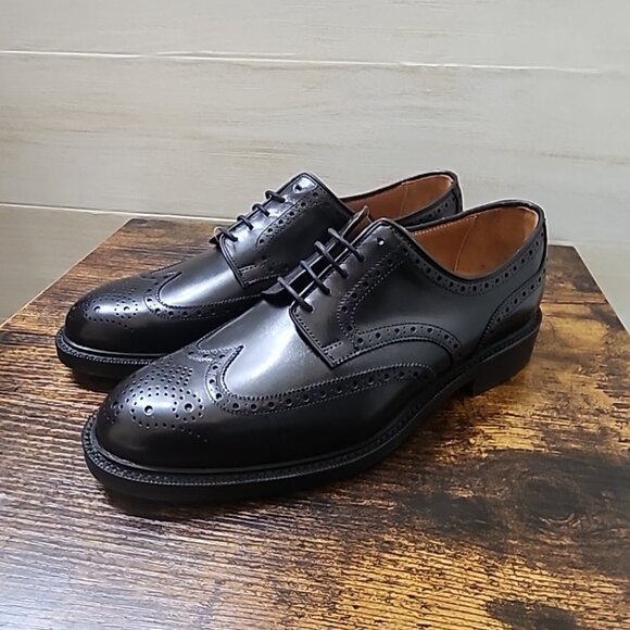 Polo Ralph Lauren Brenton Men’s 8.5 Black Leather Wingtip Oxfords New Condition main image 7
